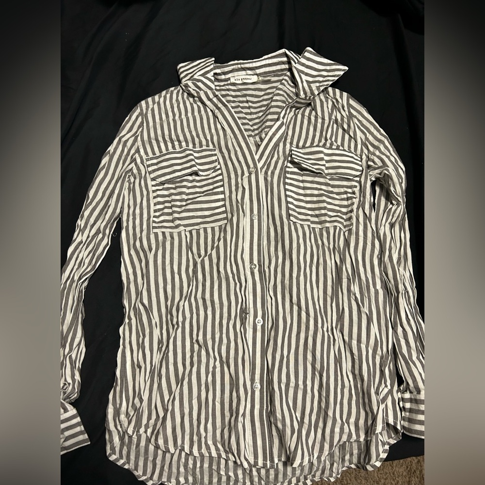 Fashion Nova Black and White Striped Button Down Shirt